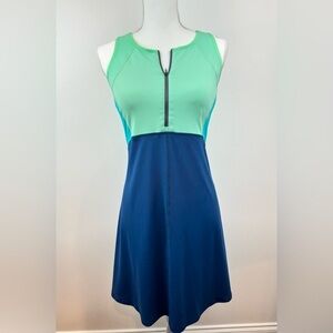Title Nine Diamalete Dress S Sleeveless Color-Blocked Blue & Green Nylon/Spandex